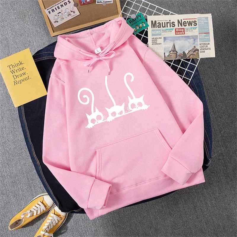 New Womens Sweatshirts Cute Cat Printing Home Party Casual Hoodies Loose Sports Pullover Tops Autumn Winter Daily Womens Clothing XJ250717