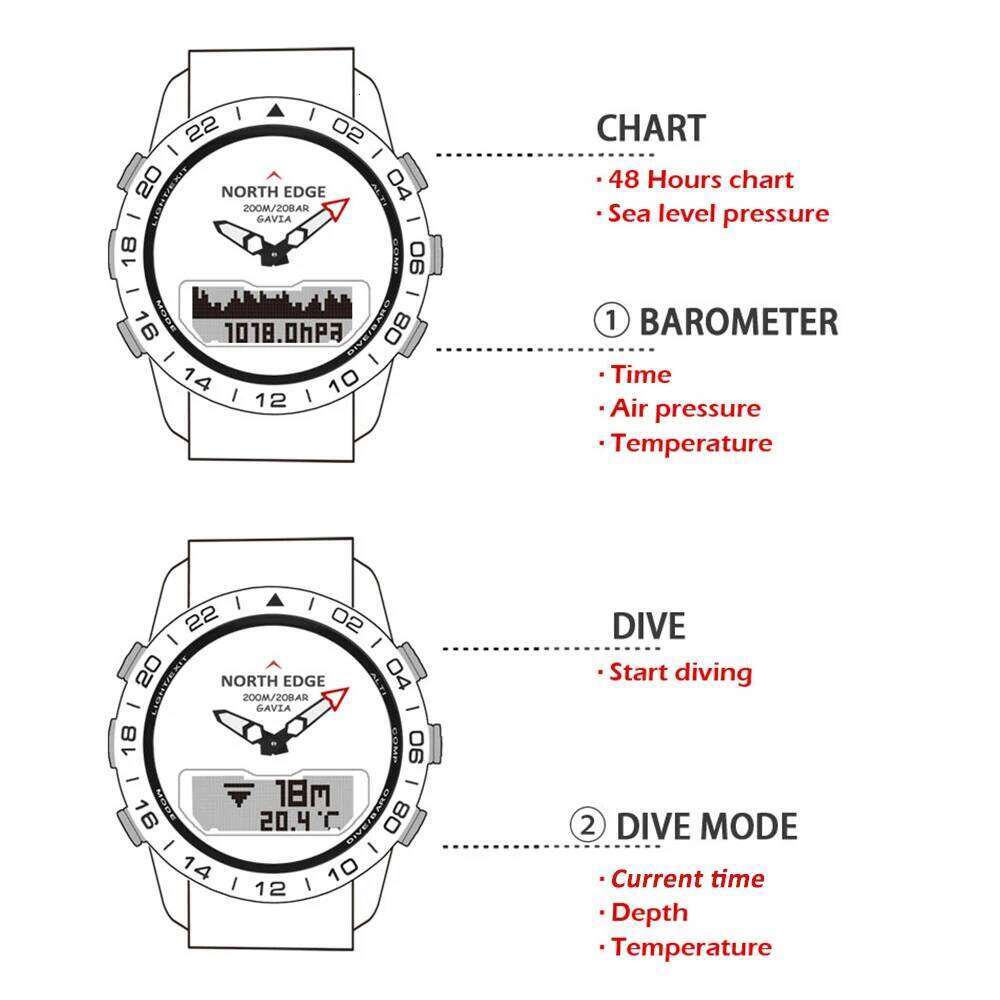 NORTH EDGE Mens Dive Watch Military Army Full Steel Smartwatch Compass Altimeter Barometer Digital Clock Waterproof 200m free shipping