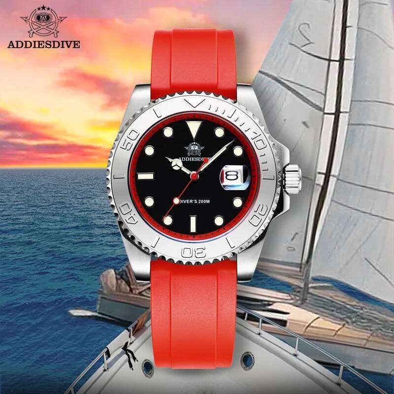 ADDIESDIVE Rotatable Bezel For Men 41mm Quartz Stainless Seel BGW9 Luminous Rubber Strap 200m Diving Men's Watch New free shipping