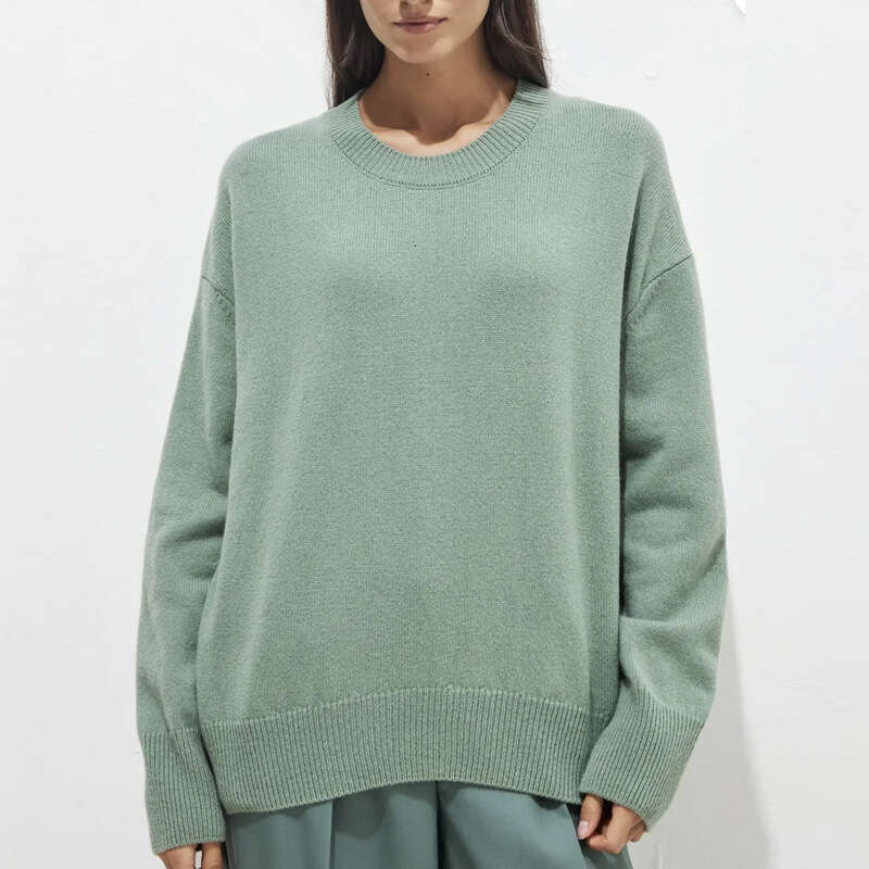 Autumn Winter New Round Neck Sweater For Women, Khaki Versatile Loose Knitted Top B5