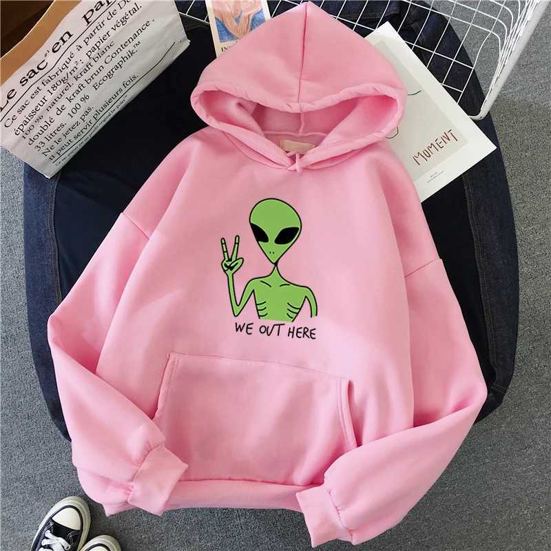 New Green Alien Sweatshirts Girls Winter Fashion Funny Tops Moletom Cute Cartoon Streetwear Women Hoodie Loose Pullover XJ250717