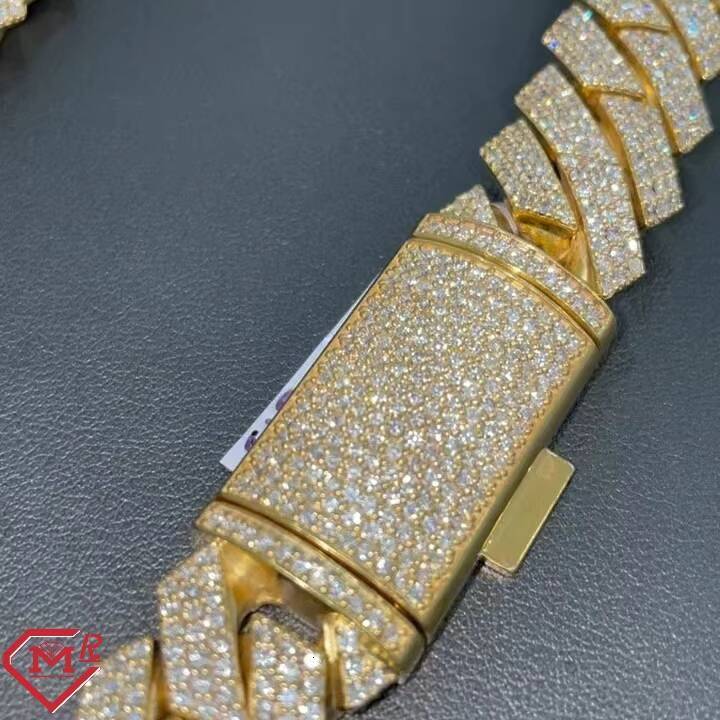 Hiphop 18mm Cuban Chain Necklace Vvs Diamond 3 Rows Gold Plated 925 Silver Moissanite Cuban Chain
