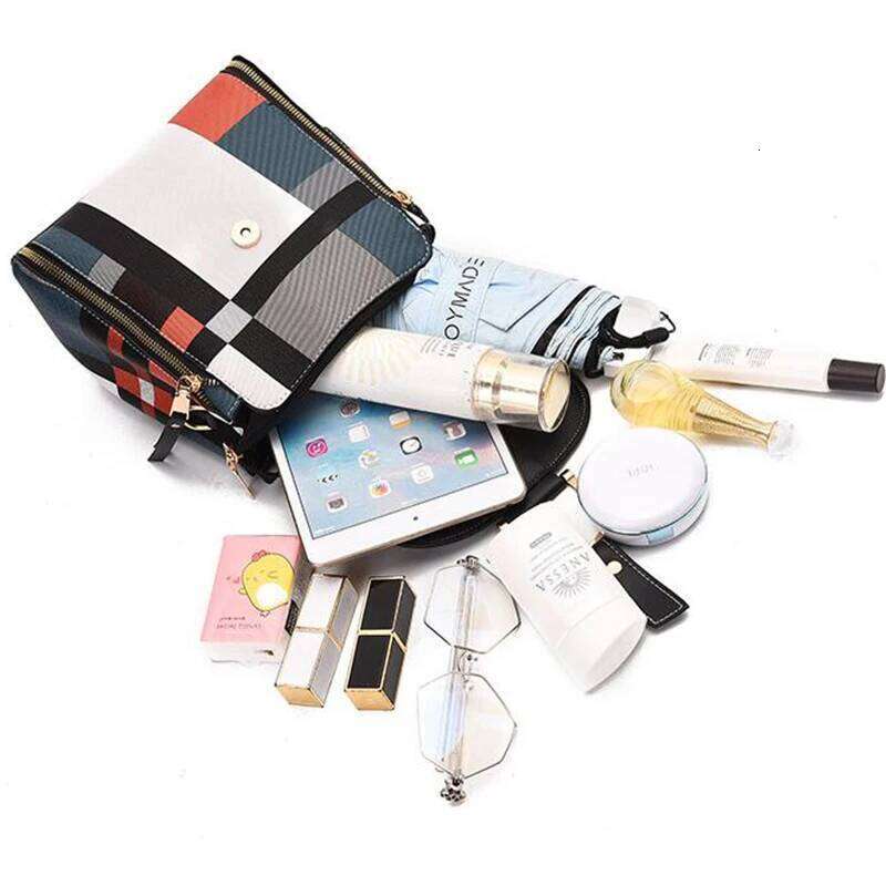 Splicing For Women PU Leather Plaid Multi-Function Knapsack Teenager School Bag Leisure Lock Backpack mochila