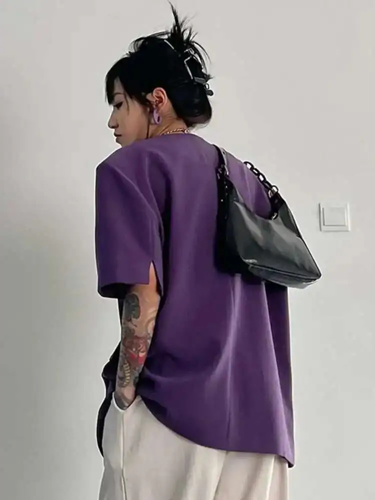 EAM White Buckle Hole Elegant Blazer Women VNeck Half Sleeve Loose Fit Jacket Fashion Spring Autumn 30A1710 250703