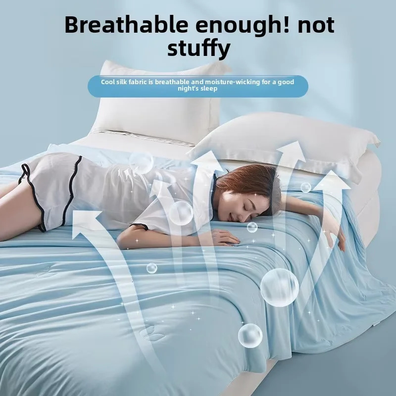 Air Conditioning Quilt for Summer Pure Color Ice Silk Cooling Blanket Lightweight and Soft Cold Quilt for Double/King Size 250717