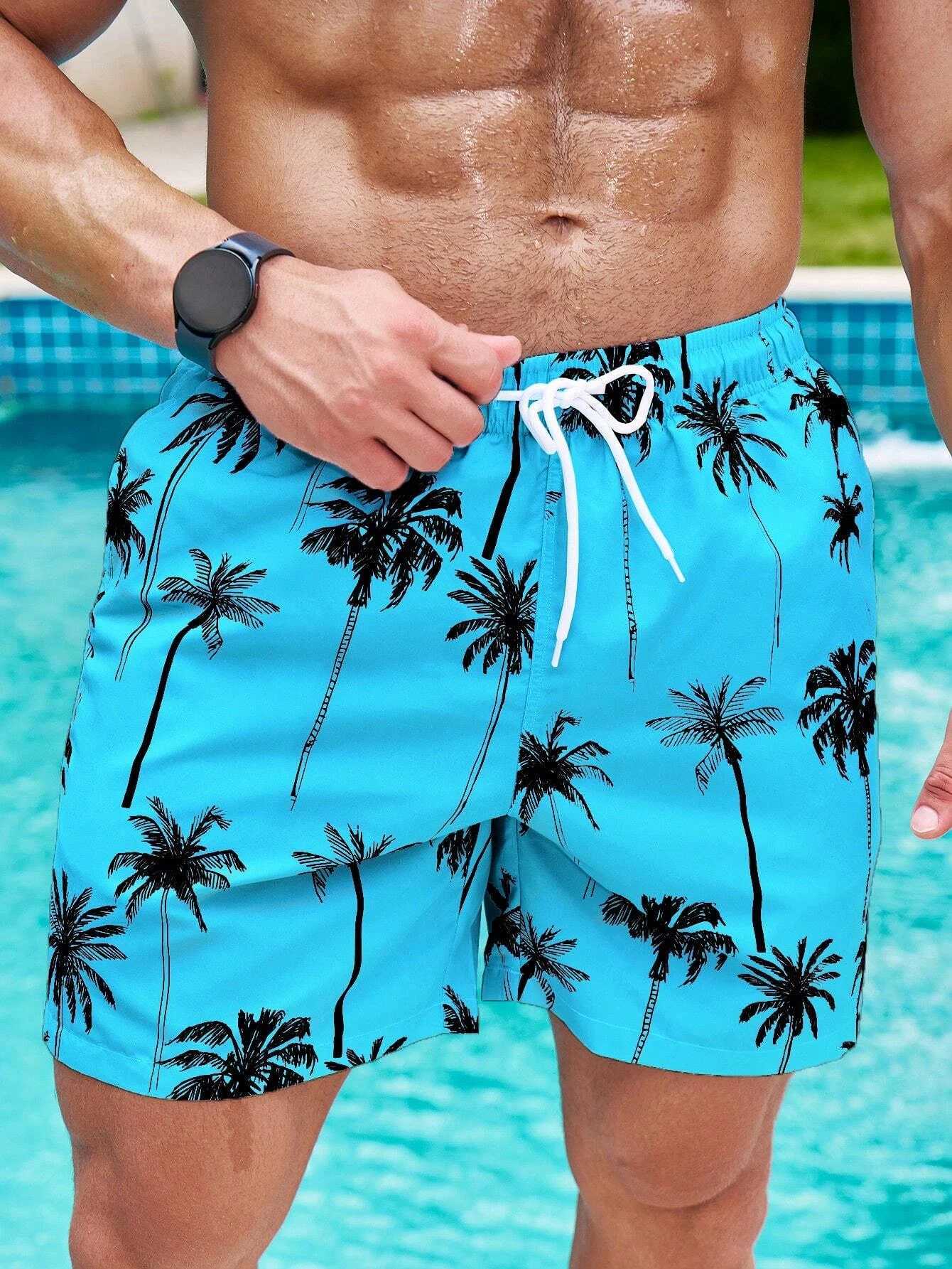New Coconut Tree Graphic Print Men Shorts Hawaii Pool Board Shorts Beach Vacation Quick-drying Boys Pants Summer Casual Clothing W250718