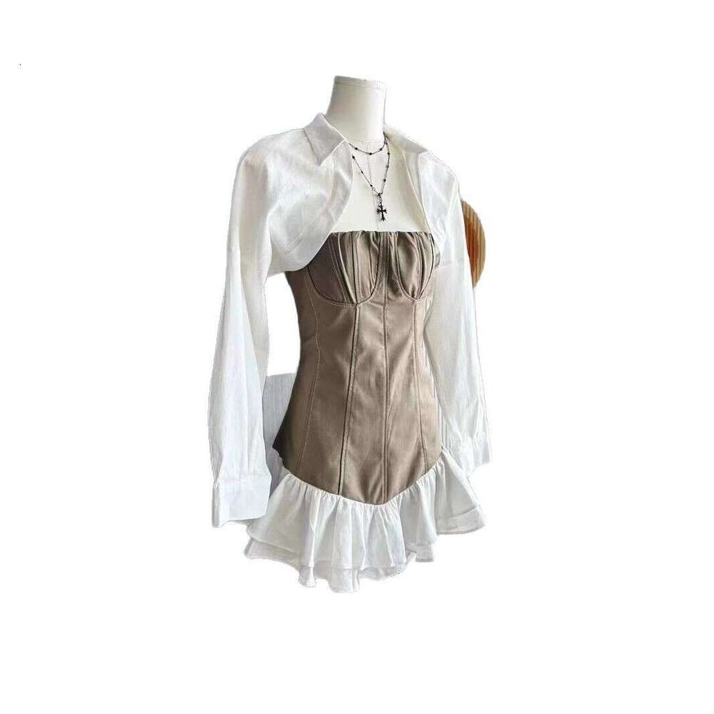 Vietnam Niche Design American Style Spicy Girl Color-Block Waist-Cinching Ruffle Short Skirt Patchwork Strapless Dress Set For Women B5