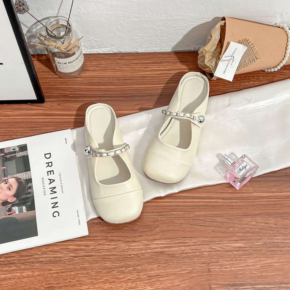 2025 Fashion Closed-Toe Single Shoes for Women, Back Air Quality Slip-On Mules, Half-Slip Thick-Soled Height-Increasing Women's Shoes, Versatile