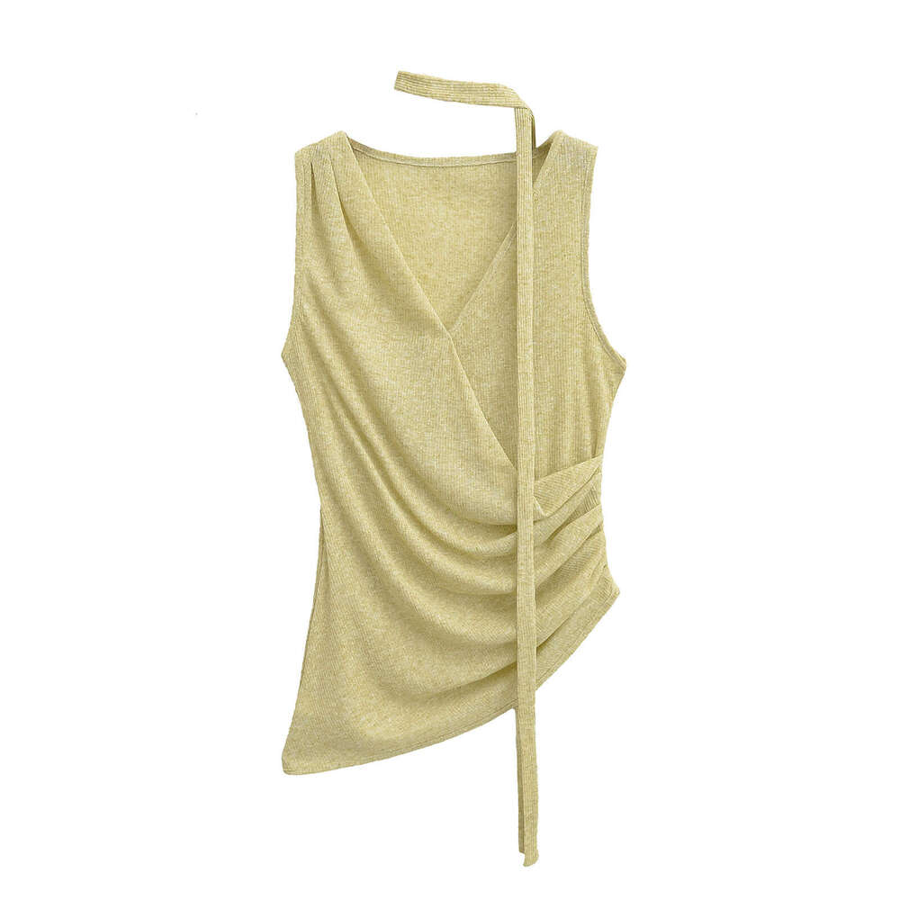 Asymmetric Pleated Halter Neck Sleeveless Tank For Women Summer New Style Outerwear Hot Girl Top B5