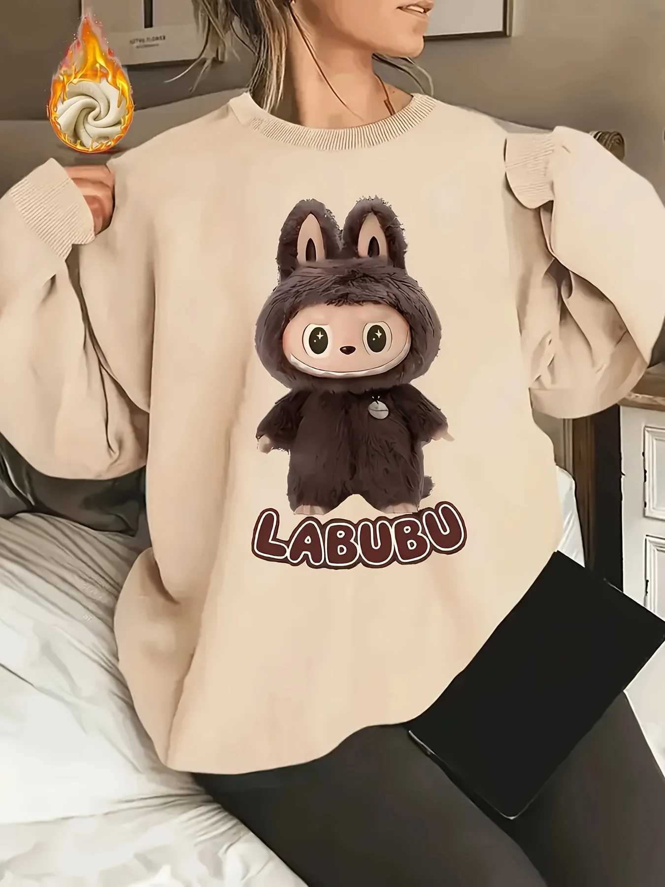 Womens Autumn and Winter Fashion Casual Sports Loose Los Angeles Print FCE Warm Long Sweat Pocket Hooded SweatshirtXJ250717