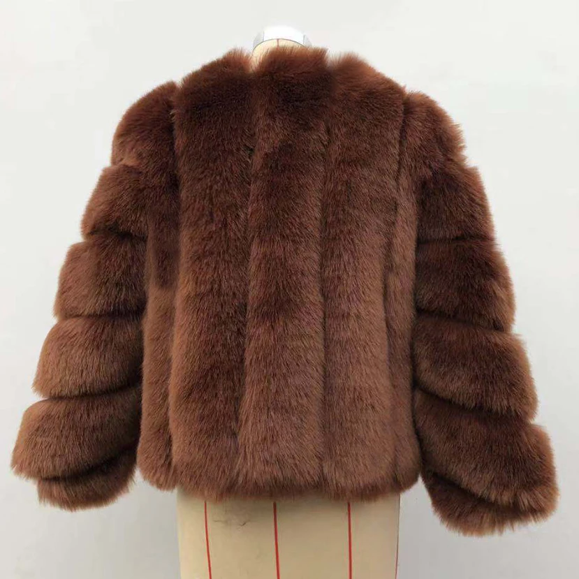 Winter New Fashion Women Short Faux Fox Fur Coat Female Long Sleeve Thick Warm Faux Fur Jacket Green Outerwear