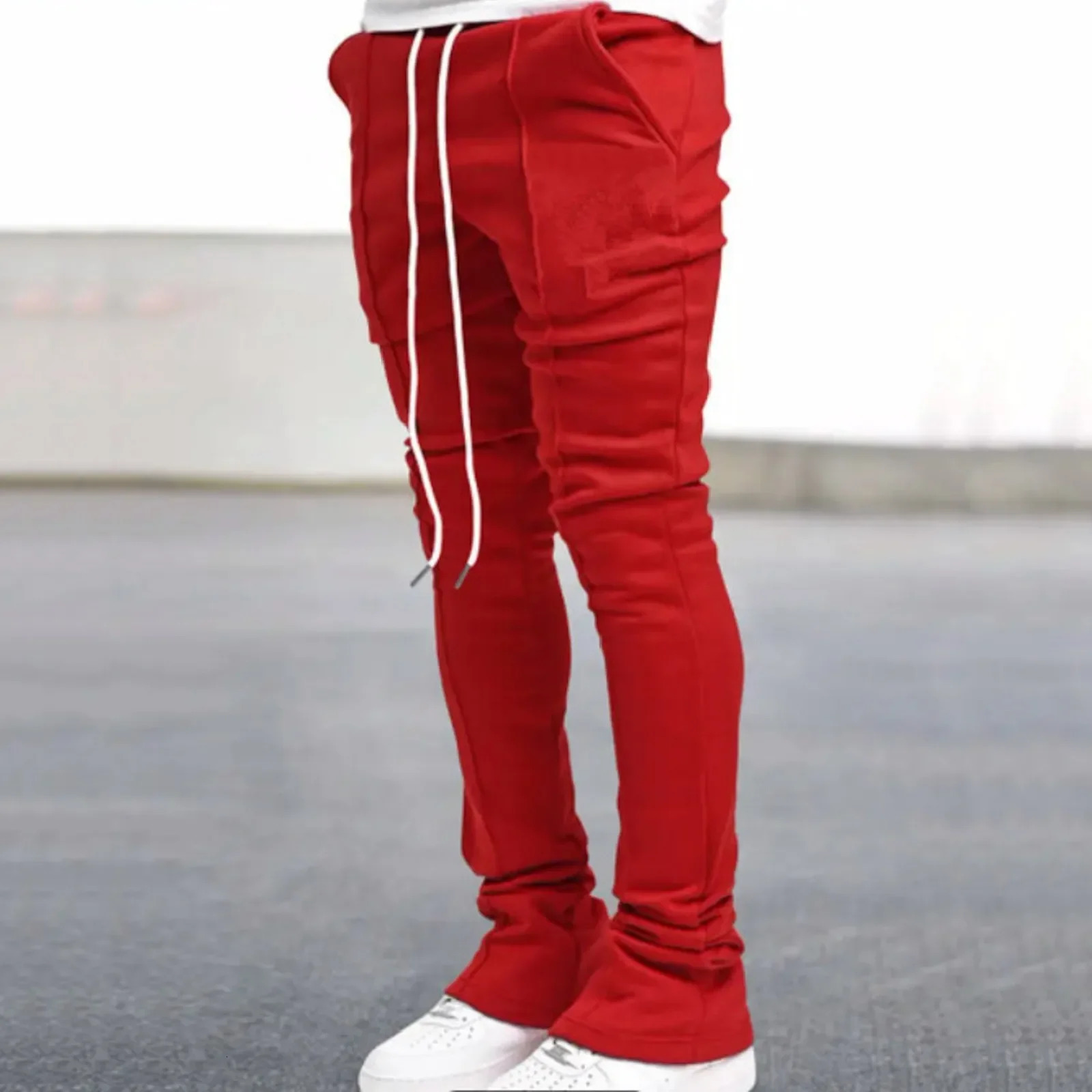 Mens Casual Pants Summer Solid Color Custom Flare Sweat Pants Street Wear Men Pile Up Stacked Pants for Men 250717