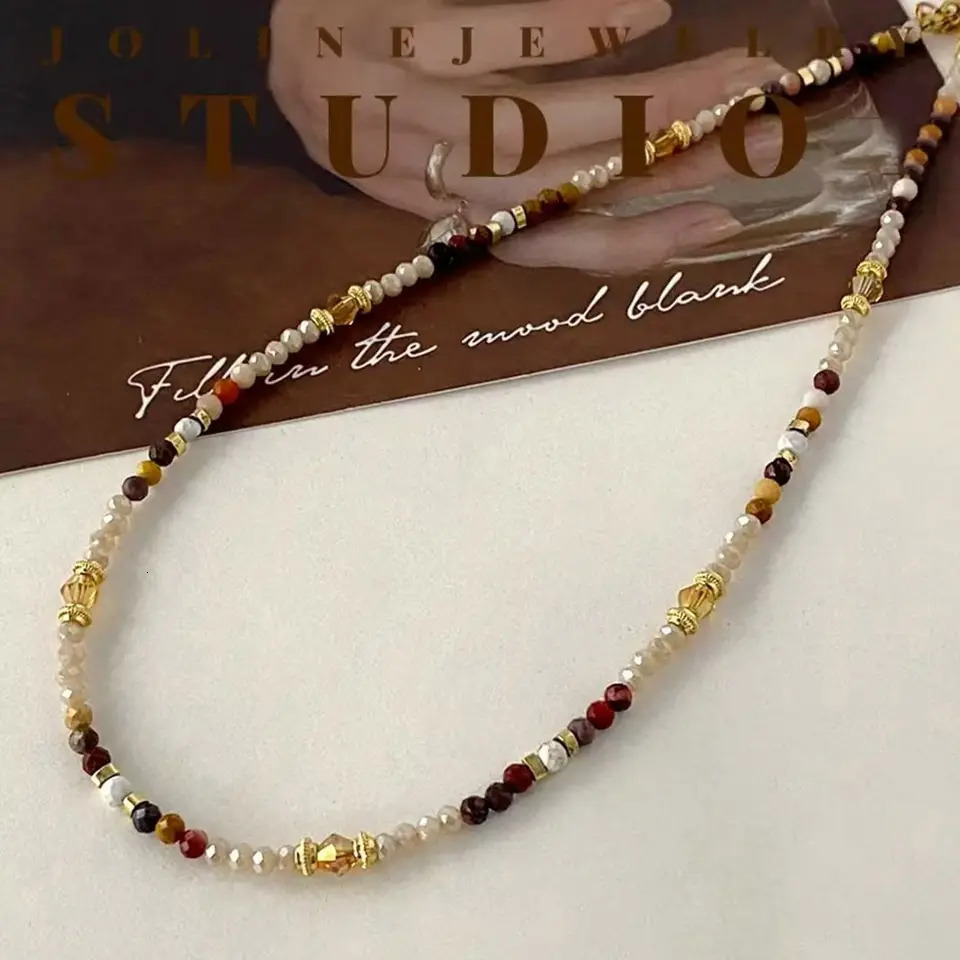 Fashion Summer Jewelry natural Egg yellow stone Beads steel accessories necklace Stacking collarbone chains 250712