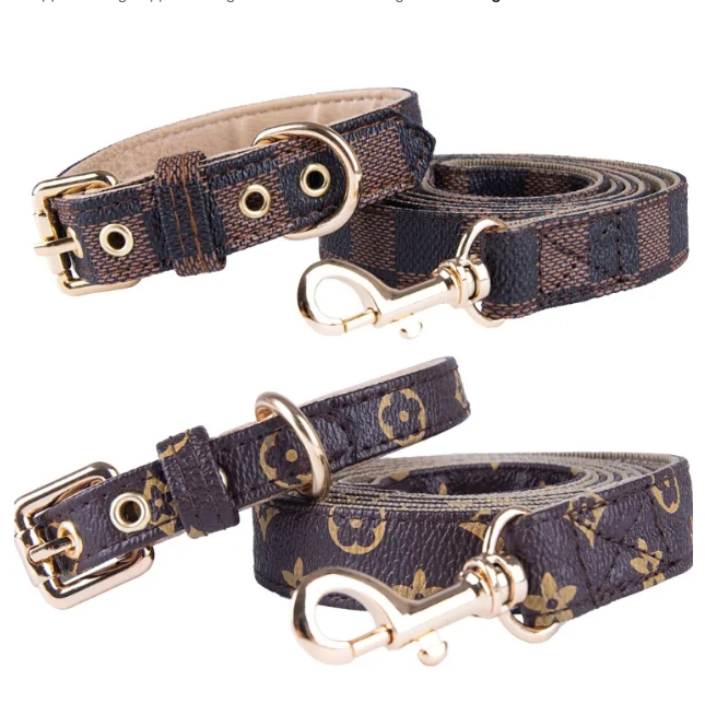 Dog Collars Leash Set Classic Presbyopia Designer Letters Pattern Print Leashes PU Leather Fashion Casual Adjustable Dogs Cats Neck Strap Cute Pet Col