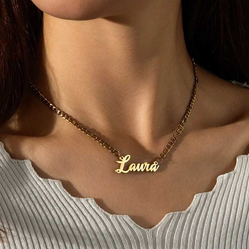 365 Custom Name Necklaces Bracelets Set Stainless Steel Personalized Nameplate Figaro Chain Men Women Jewelry Festival Gifts X2507181