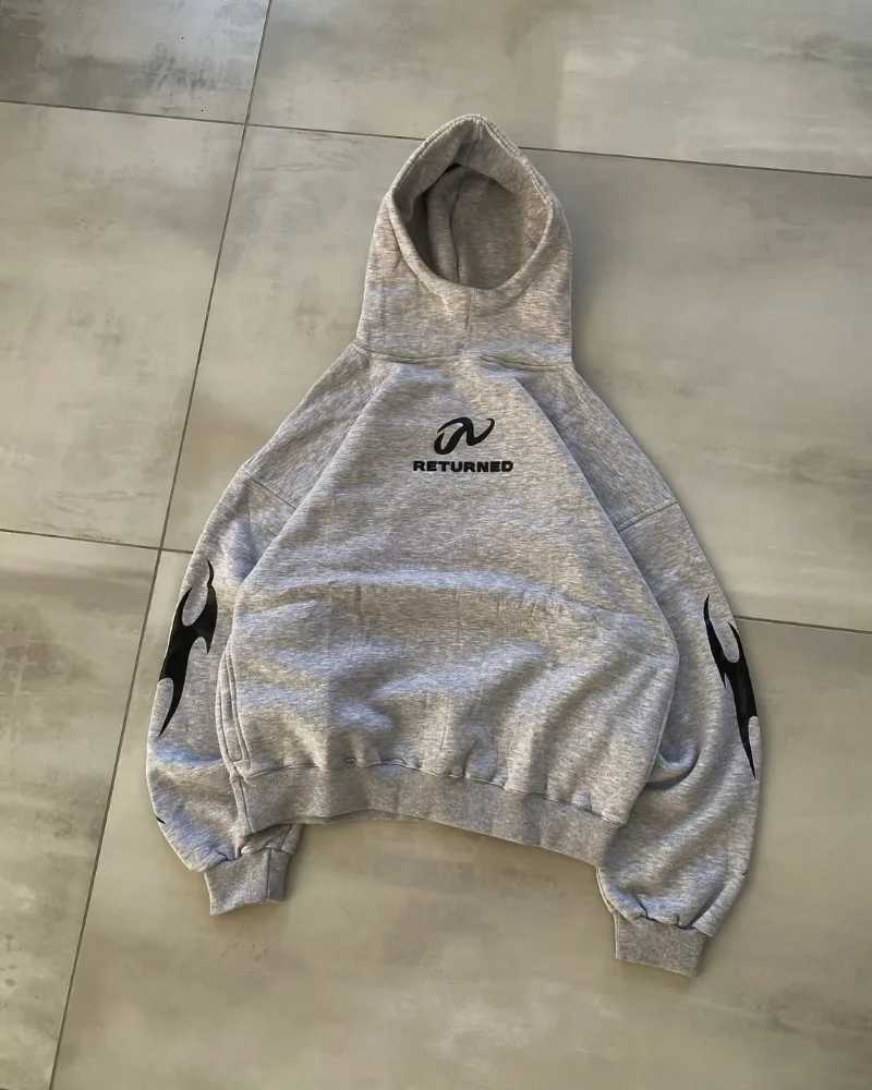 Retro street style Y2K flame pattern printed fashionable oversized casual hoodie American gothic trend punk couple loose hoodie X250718