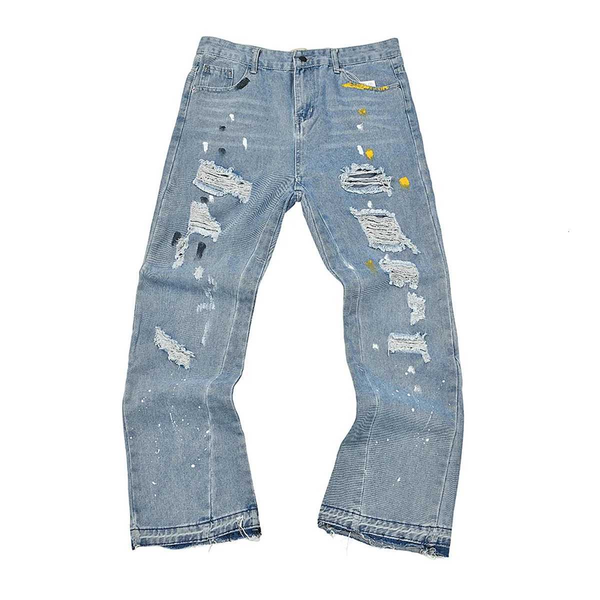 High Street Letter Embroidery Washed Blue Baggy Jeans for Men Straight Vintage Loose Casual Denim Pants Oversized Mens Clothing X250812