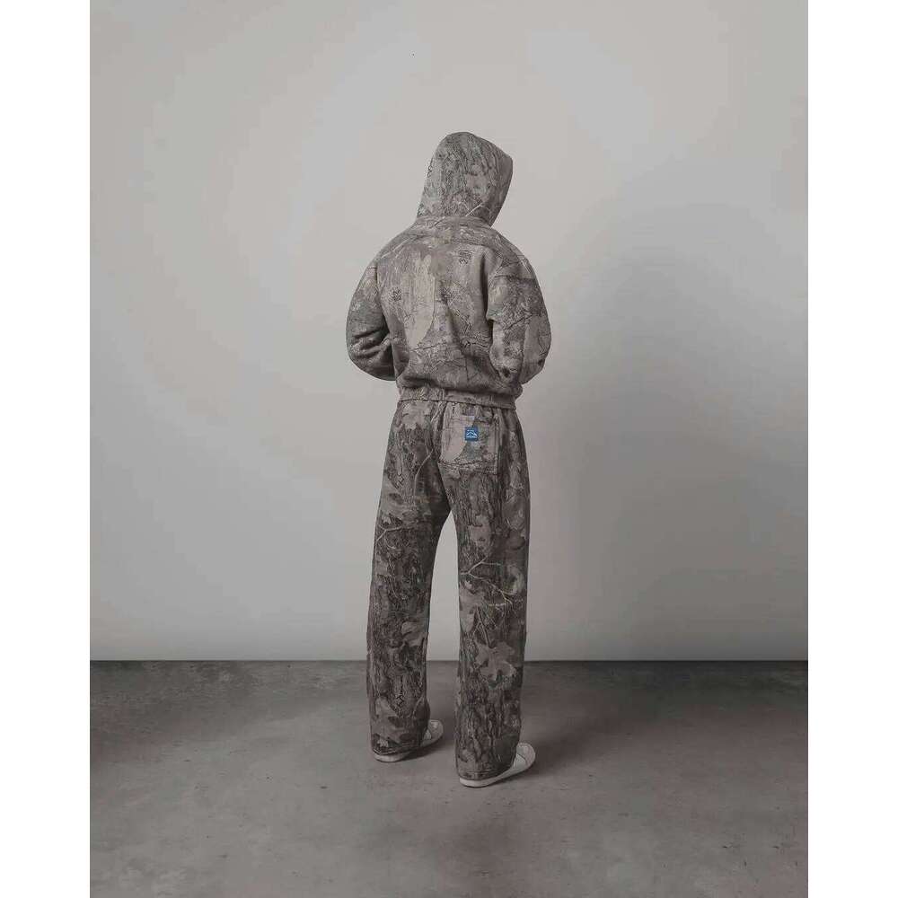 Y2K Tracksuit New Street Hip Hop Oversized Camo Hoodies 2 Piece Set Retro Camouflage Pattern Sweatshirts Clothes for Men
