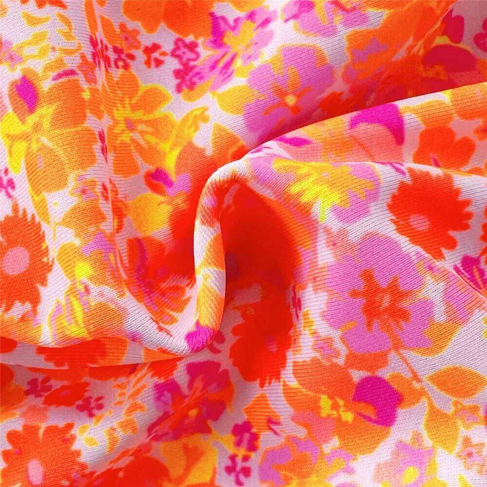 Orange Floral Print Halter String Triangle Bikini Ruched Edge Sexy Swimsuit Women 2025 Holiday Swimwear Bathing Suit Bikinis Set