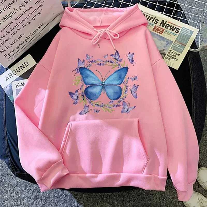 Fashion Butterfly Printed Hoodie Autumn/Winter Casual Hooded Long Sleeve Pullover Sweatshirt XJ250717