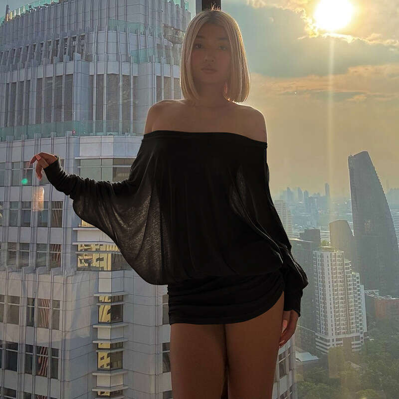 Spring New Sexy Pure Desire Style Off-Shoulder Ruched Bodycon Dress B5