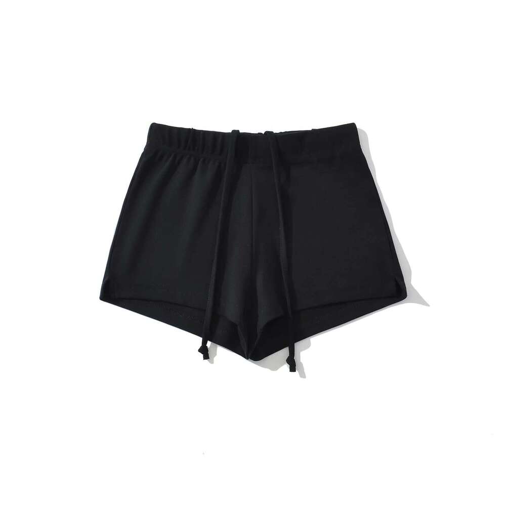 American Style Casual Sexy Low Waist Drawstring High Elastic Knitted Double-Sided Sports Hot Pants Split Wide Leg Shorts B5