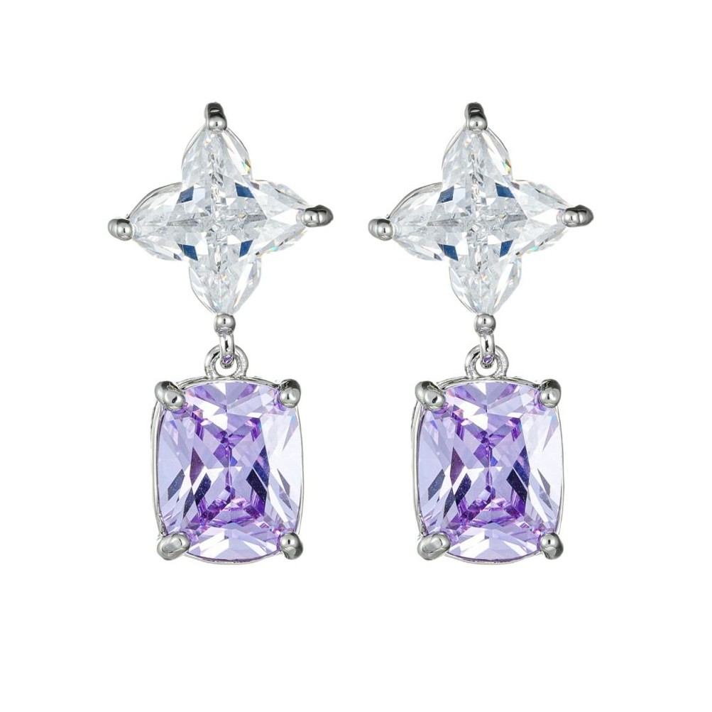 Cute Exaggerated Personality Design Big Pink Zircon Dangle Earrings for Women Clover Leaf Design Charm Geometric Designer Jewelry