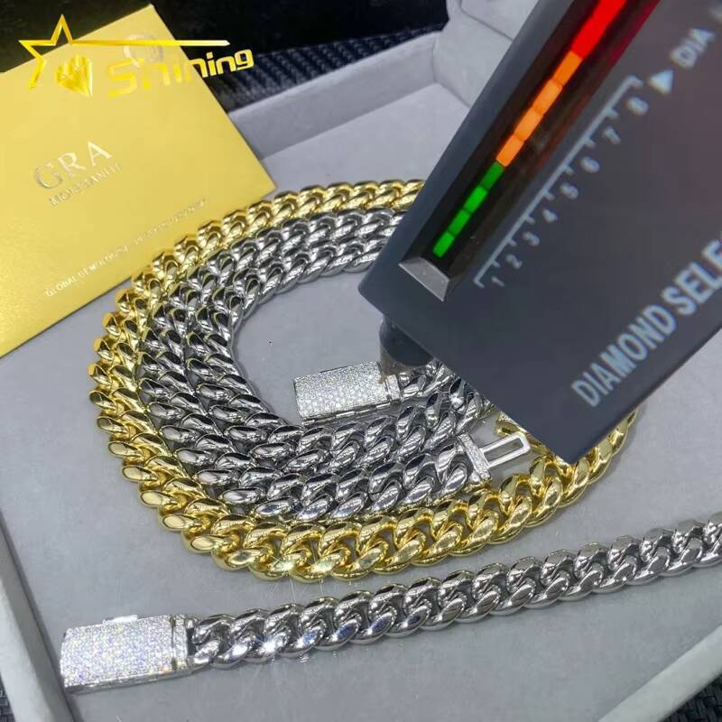 Hip Hop Necklace 8mm 10mm 12mm 14mm 18mm Stainless Steel Gold Plated Moissanite Miami Cuban Link Chain