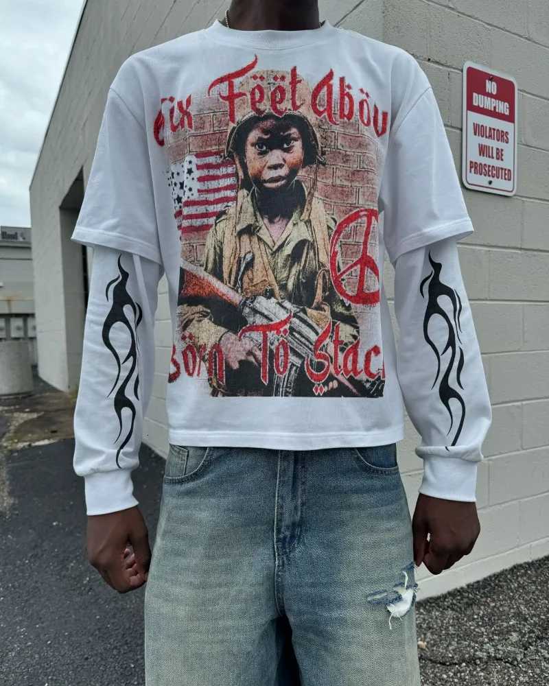 American Gothic Harajuku anime printed long sleeve hoodie mens clothing hoodie High street punk style oversized sweatshirt X250718