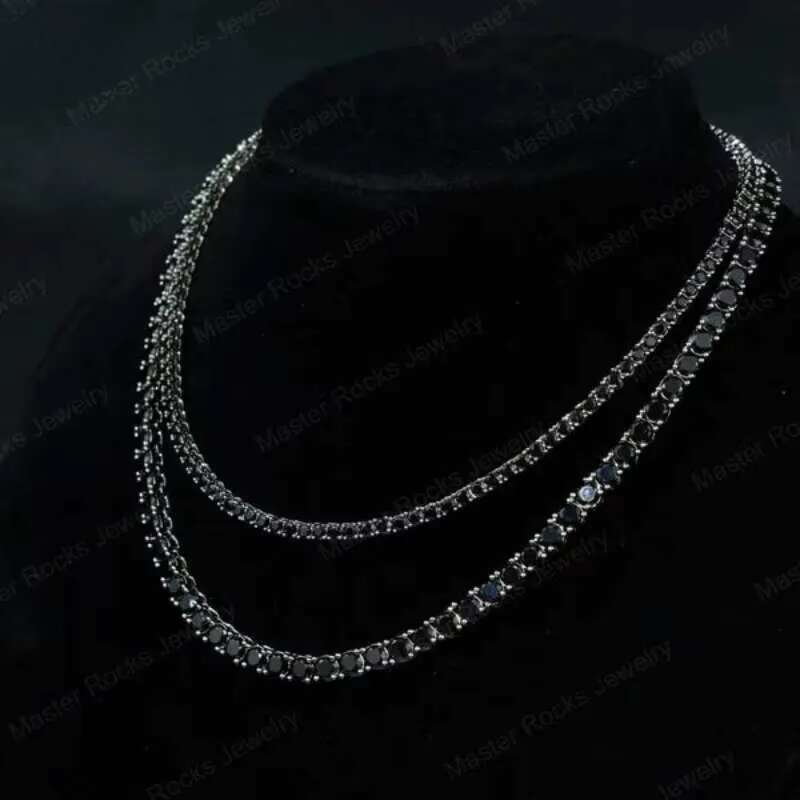 Hiphop Sterling Sier VVS Moissanite Dia Black Tennis Chain