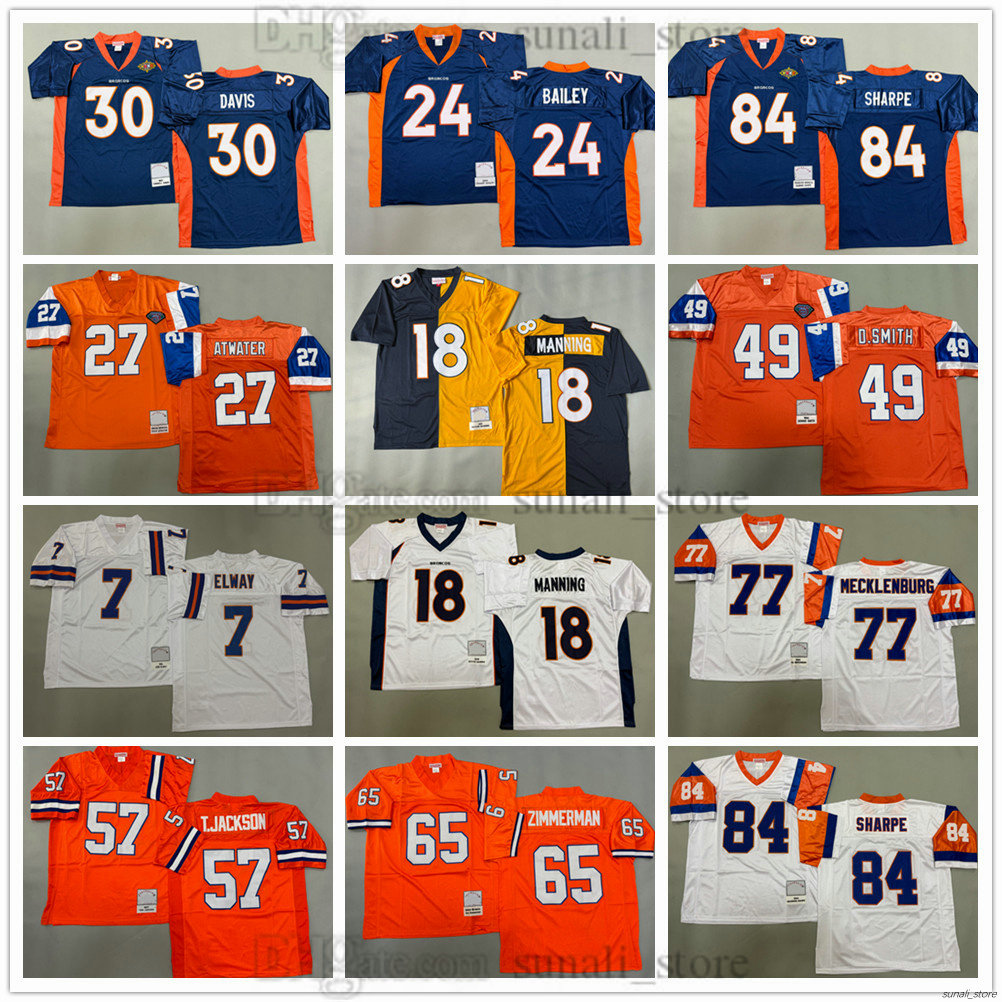 7 John Elway Jerseys Vintage Men Football 18 Peyton Manning 24 Champ Baile 27 Steve Atwater 30 Terrell Davis 49 D.Smith 77 Karl Mecklenburg 84 Shannon Sharpe Stitched