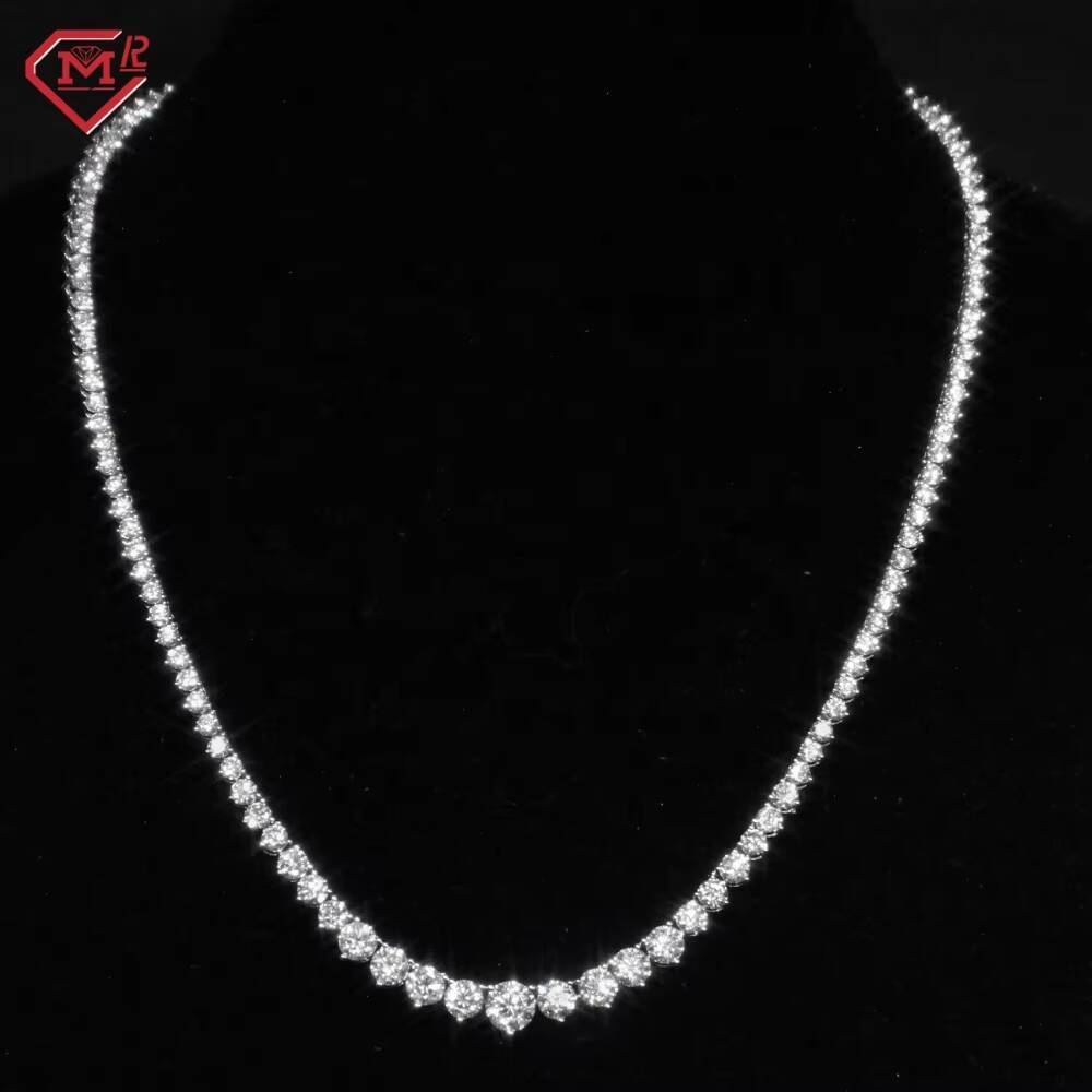 Custom Moissanite Chian Tennis Necklace 925 Silver White Gold Plated Moissanite Tennis Chain
