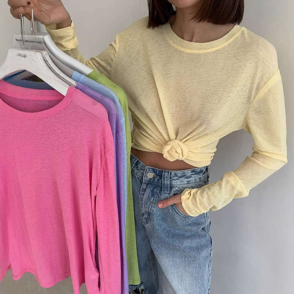 New Style Long Sleeve Snowflake Pattern T-Shirt For Women, Summer Thin Sheer Round Neck Loose Elegant Base Shirt B5