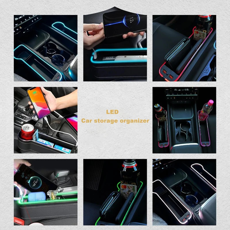 LED Car Seat Crevice Storage Box Car Organizer Seat Gap Filler Cup Holder With 2 USB Charger Stowing Tidying Car Accessories 250715