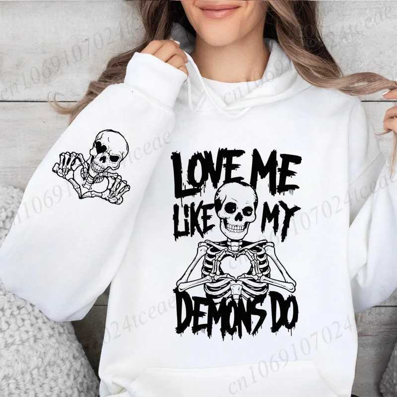 Love Me Like My Demons Funny Print Women Hoody Harajuku Loose Clothes Fce Warm Comfortable Hoodie Vintage Autumn Crewneck TopXJ250717