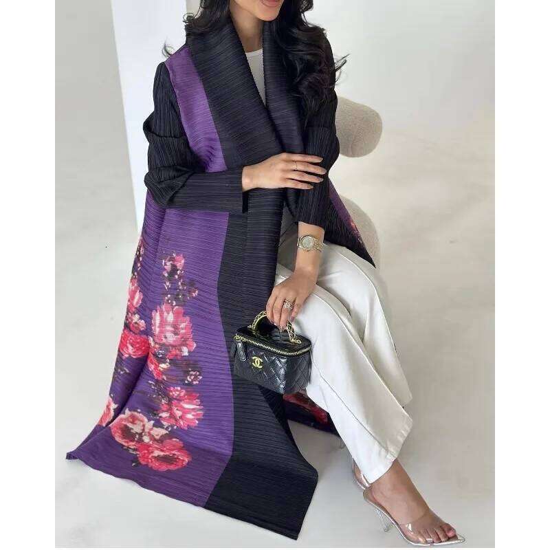 New Women's Long Trench Coat Abaya Shat Original Designer Printed Patchwork Folded Dress Robe 2024 Autumn