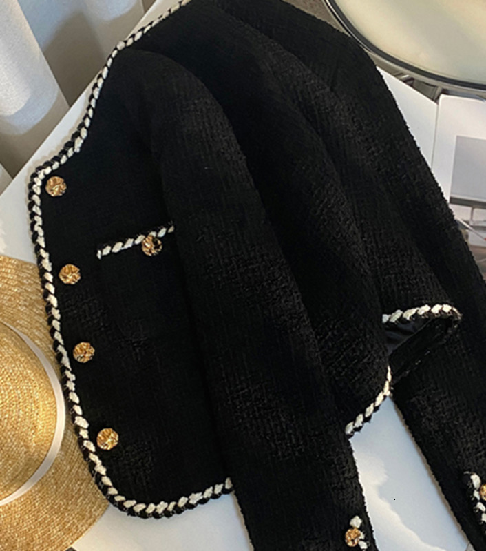 MEXZT Vintage Tweed Jacket Women Elegant Cropped Quilted Coat Commute Black Blazer Winter Ladies Korean Short Outerwear Tops 250718