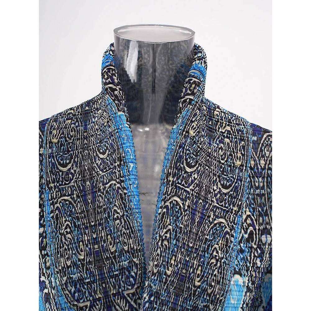 LANMREM Fashion Print Design Pleated Long Coat Women Scraf Collar Belt Gathered Waist Windbreaker 2024 Autumn New 32C1489