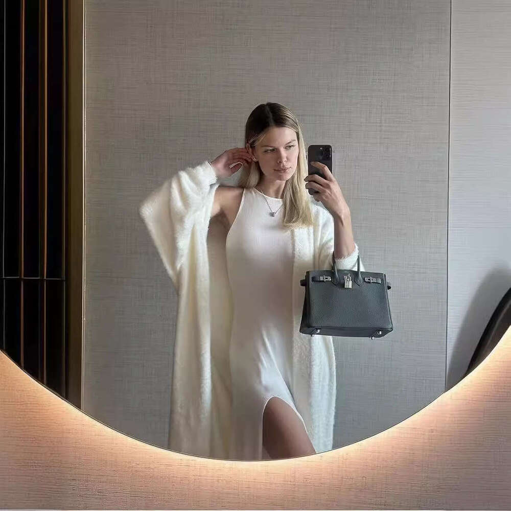 Autumn Winter Style Sweater Set For Women Loose Fit Extended Version Faux Mink Cardigan + Split Long Skirt B5