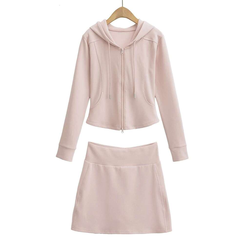 American Style Spicy Girl Hooded Sweatshirt With Casual Sports Skirt + Pure Desire Slim Fit Flared Long Pants Set B5 g7