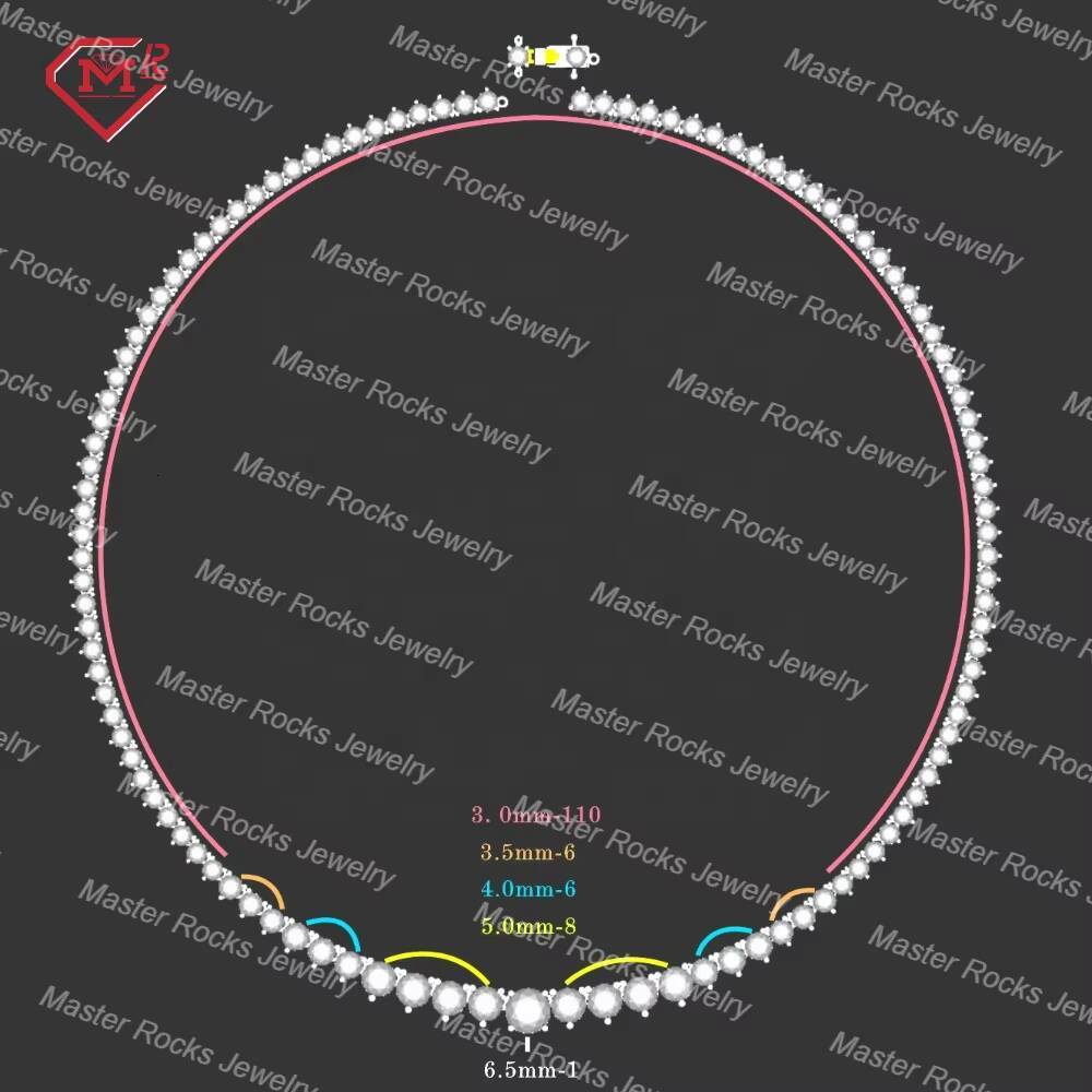 Custom Moissanite Chian Tennis Necklace 925 Silver White Gold Plated Moissanite Tennis Chain