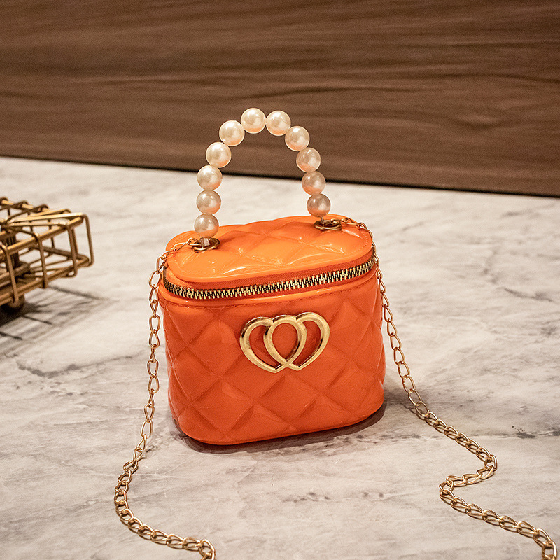 fashionable mini bag new arrival diamond patterned bucket bag double heart decoration single shoulder crossbody bag free shipping