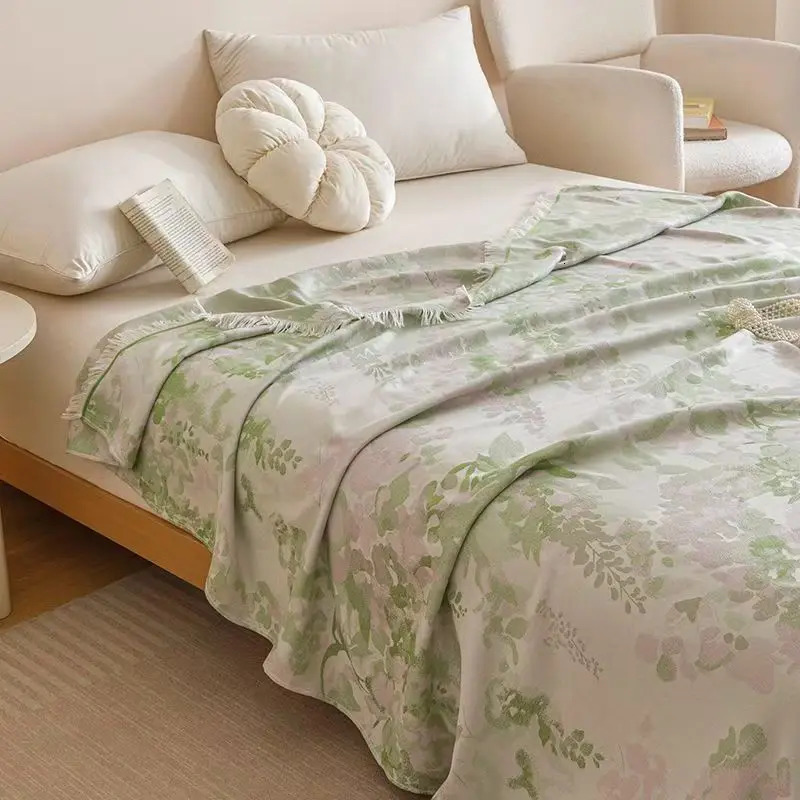 Summer Lyocell Bamboo Fiber Blanket Cooling Bedding For Single Bed Sheet Silky Yarn Dyed Jacquard Double-layer Throw 150x200cm 250714