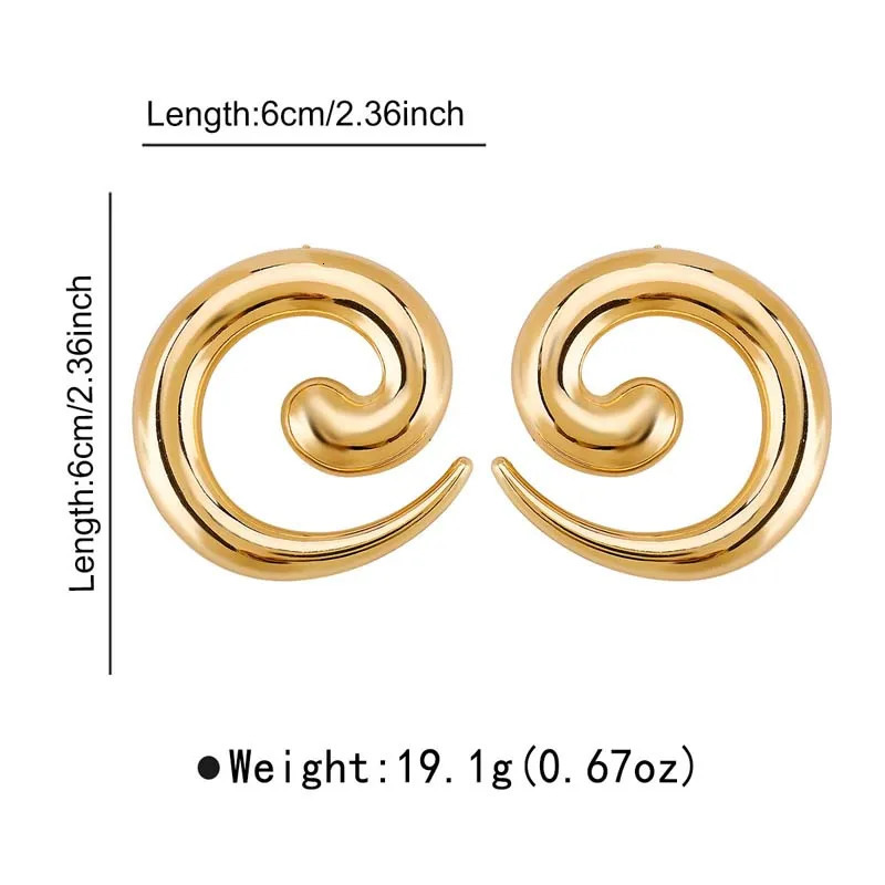 Vintage Metal Irregular Smooth Spiral Stud Earrings for Women Exaggerated Gold Color Geometric Hollow Large Earring Jewelry Gift 250715