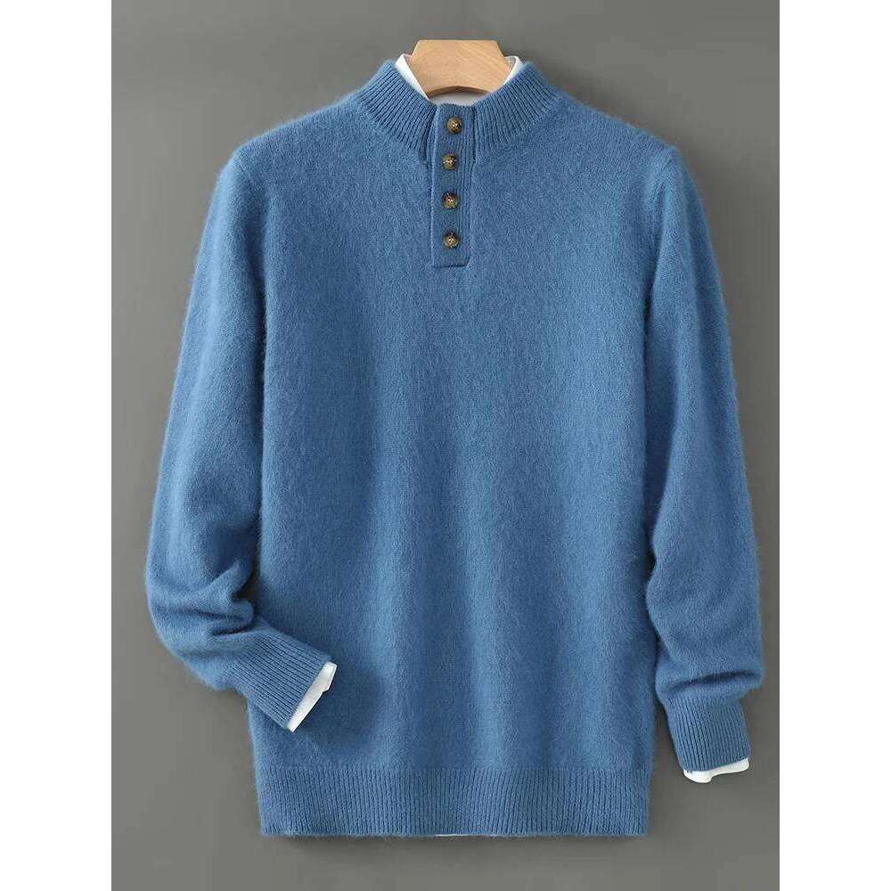 High Quality Men 100% Sweater Mock Neck Mink Cashmere Pullover Autumn Winter Long Sleeve Knitwear Smart Casual Top