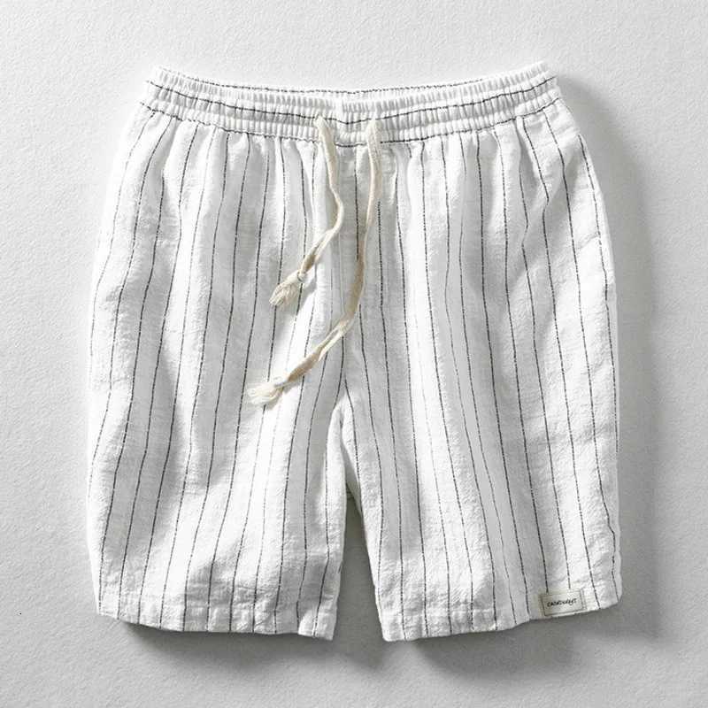 Summer Cotton Linen Shorts Pants Men Casual Solid Color Breathable Comfortable Striped Drawstring Man Holiday Beach Thin Shorts W250718