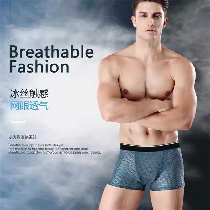 8pcs/Lot Mens Ice Silk Underpants Breathable Summer Mens Shorts Boxers Underwear Homme Bamboo Hole Large Size L-5XL X250718