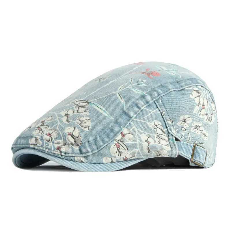 2022 Four Seasons Cotton Flower Print Newsboy Caps Flat Peaked Cap Women Painter Beret Hats 16 L250718