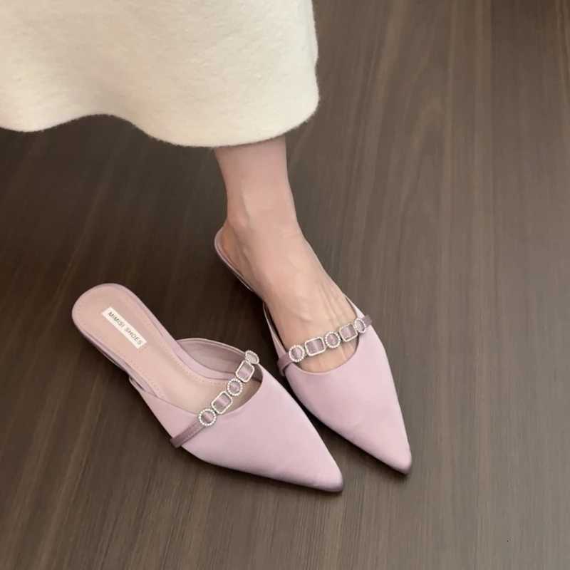Summer Fion Crystal Mes Wen Slippers Casual Dress Street Style Slides Ladies Cover Toe Slip On Shoes Y250716