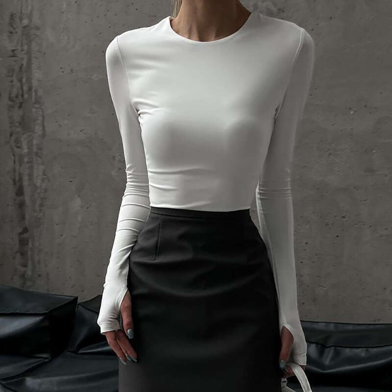 Women's Solid Color Base Round Neck Slim Fit Long Sleeve One-Piece Top T-Shirt Spring New Arrival B5